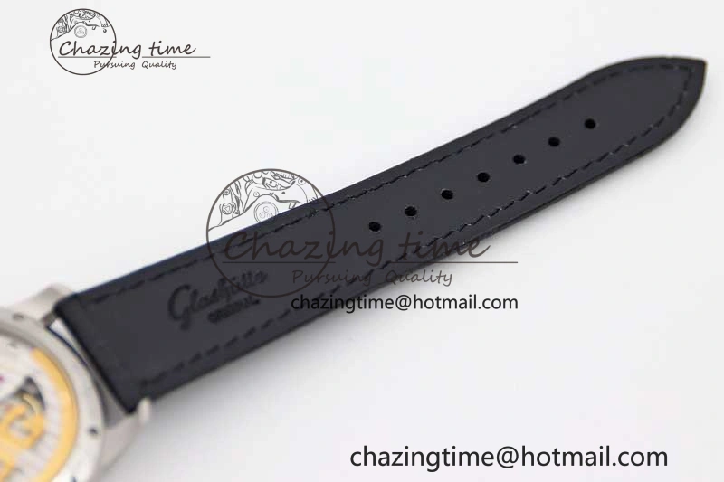 Excellence Panorama Date Moon Phase SS GGR 1:1 Best Edition Blue Dial on Leather Strap NH35