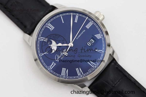 Excellence Panorama Date Moon Phase SS GGR 1:1 Best Edition Blue Dial on Leather Strap NH35