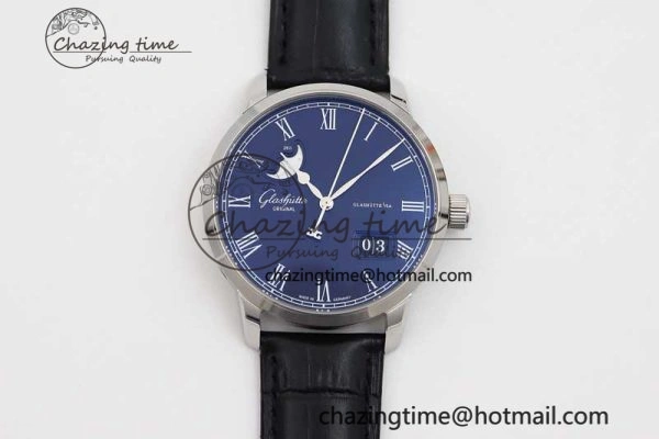 Excellence Panorama Date Moon Phase SS GGR 1:1 Best Edition Blue Dial on Leather Strap NH35
