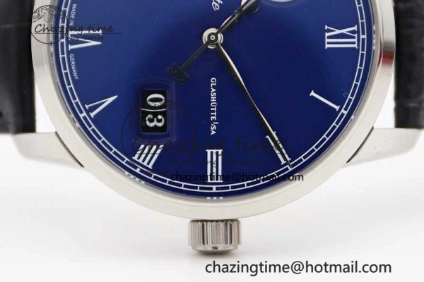 Excellence Panorama Date Moon Phase SS GGR 1:1 Best Edition Blue Dial on Leather Strap NH35
