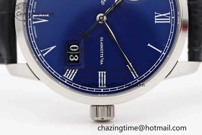 Excellence Panorama Date Moon Phase SS GGR 1:1 Best Edition Blue Dial on Leather Strap NH35