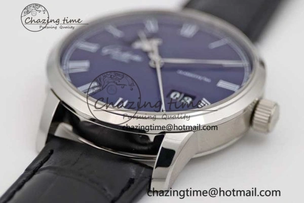 Excellence Panorama Date Moon Phase SS GGR 1:1 Best Edition Blue Dial on Leather Strap NH35