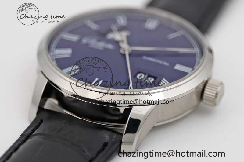 Excellence Panorama Date Moon Phase SS GGR 1:1 Best Edition Blue Dial on Leather Strap NH35