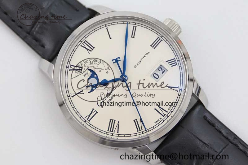 Excellence Panorama Date Moon Phase SS GGR 1:1 Best Edition White Dial on Leather Strap NH35