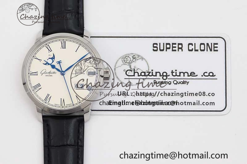 Excellence Panorama Date Moon Phase SS GGR 1:1 Best Edition White Dial on Leather Strap NH35