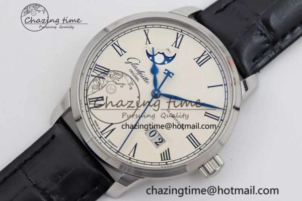 Excellence Panorama Date Moon Phase SS GGR 1:1 Best Edition White Dial on Leather Strap NH35