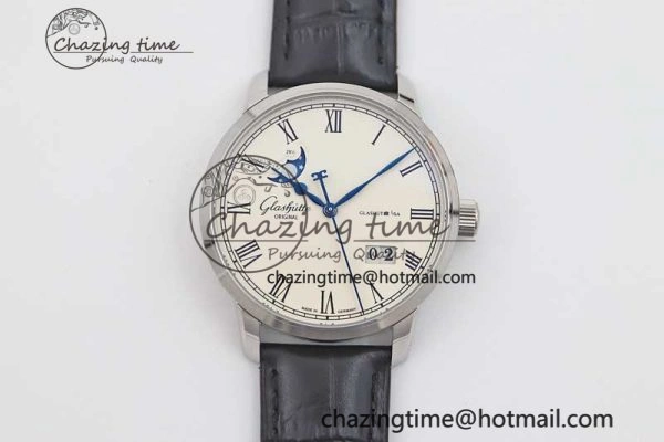 Excellence Panorama Date Moon Phase SS GGR 1:1 Best Edition White Dial on Leather Strap NH35