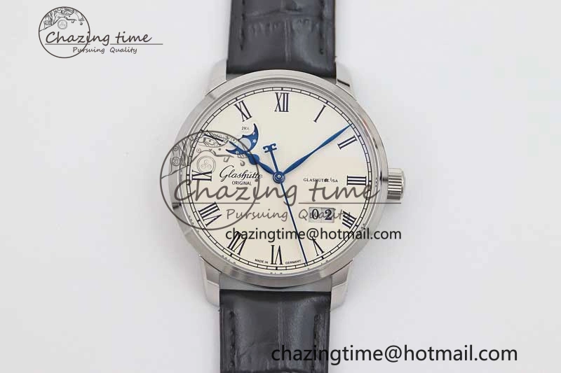 Excellence Panorama Date Moon Phase SS GGR 1:1 Best Edition White Dial on Leather Strap NH35
