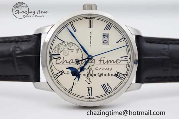 Excellence Panorama Date Moon Phase SS GGR 1:1 Best Edition White Dial on Leather Strap NH35