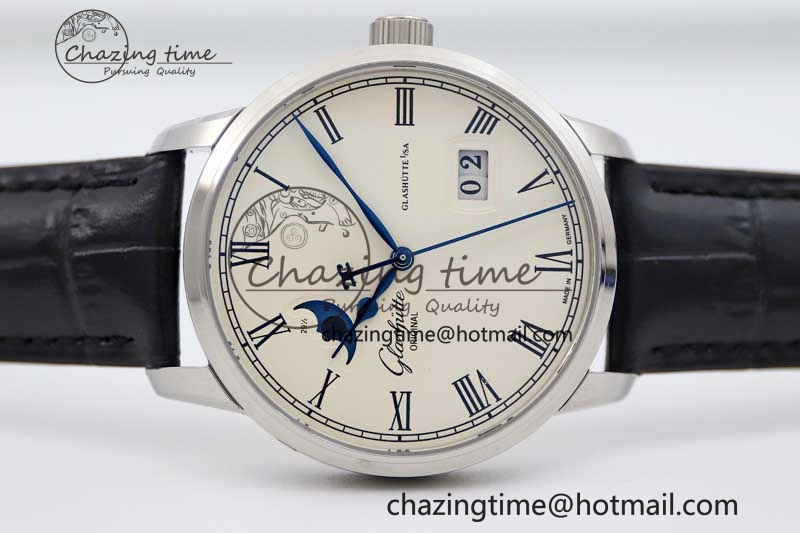 Excellence Panorama Date Moon Phase SS GGR 1:1 Best Edition White Dial on Leather Strap NH35