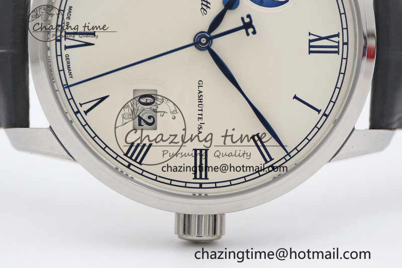 Excellence Panorama Date Moon Phase SS GGR 1:1 Best Edition White Dial on Leather Strap NH35