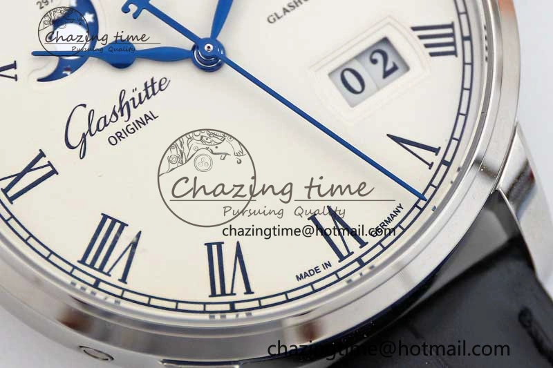 Excellence Panorama Date Moon Phase SS GGR 1:1 Best Edition White Dial on Leather Strap NH35