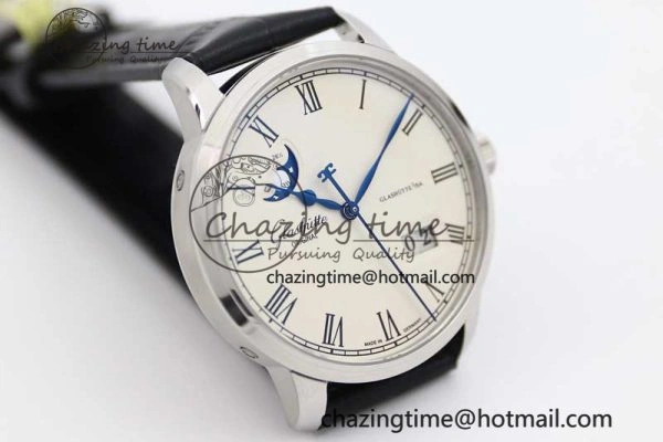 Excellence Panorama Date Moon Phase SS GGR 1:1 Best Edition White Dial on Leather Strap NH35