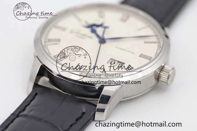 Excellence Panorama Date Moon Phase SS GGR 1:1 Best Edition White Dial on Leather Strap NH35