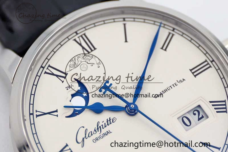 Excellence Panorama Date Moon Phase SS GGR 1:1 Best Edition White Dial on Leather Strap NH35