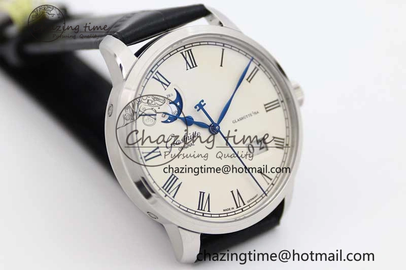 Excellence Panorama Date Moon Phase SS GGR 1:1 Best Edition White Dial on Leather Strap NH35