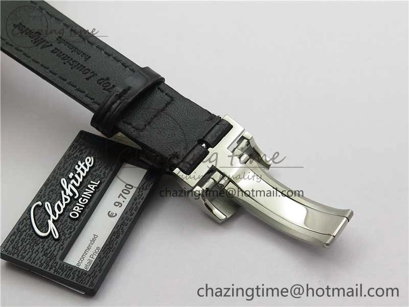 Excellence Panorama Date Moon Phase SS GLF 1:1 Best Edition White Dial on Black Leather Strap A100