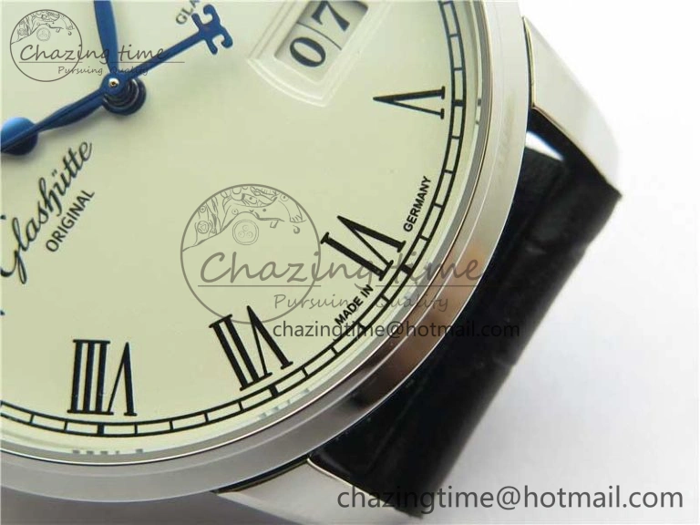 Excellence Panorama Date Moon Phase SS GLF 1:1 Best Edition White Dial on Black Leather Strap A100