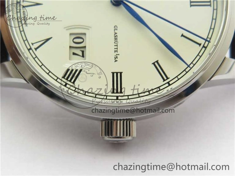 Excellence Panorama Date Moon Phase SS GLF 1:1 Best Edition White Dial on Black Leather Strap A100