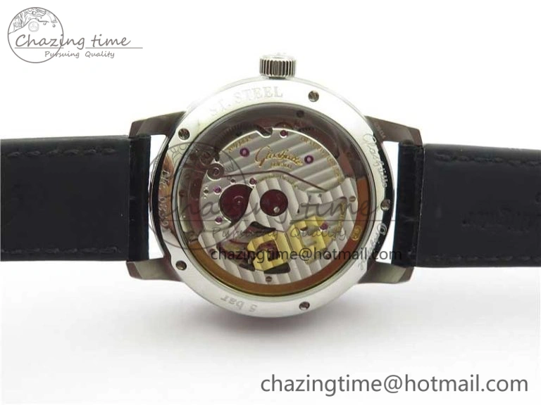 Excellence Panorama Date Moon Phase SS V9F Black Dial on Black Leather Strap A100