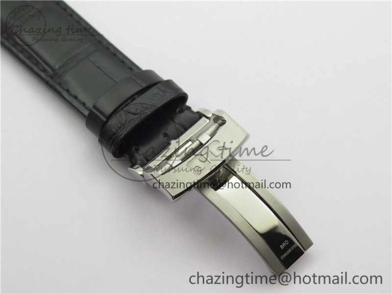 Excellence Panorama Date Moon Phase SS V9F Black Dial on Black Leather Strap A100