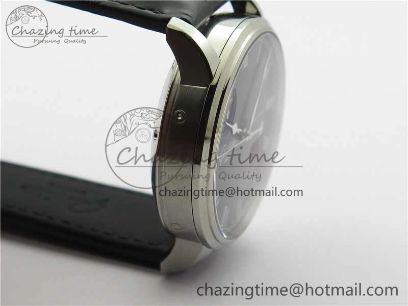 Excellence Panorama Date Moon Phase SS V9F Black Dial on Black Leather Strap A100