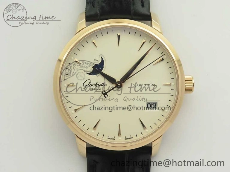 Excellence Panorama Date Moon Phase SS V9F Blue Dial on Blue Leather Strap A100