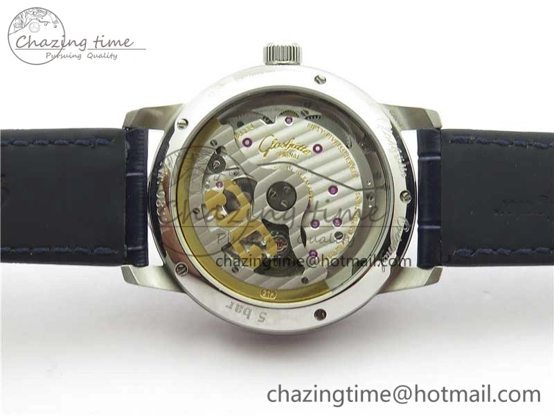 Excellence Panorama Date Moon Phase SS V9F Blue Dial on Blue Leather Strap A100
