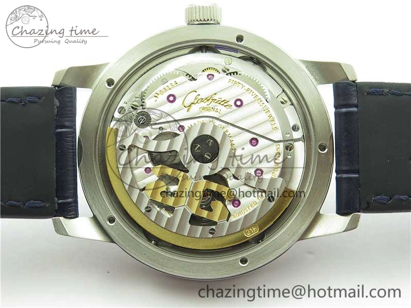 Excellence Panorama Date Moon Phase SS V9F Blue Dial on Blue Leather Strap A100