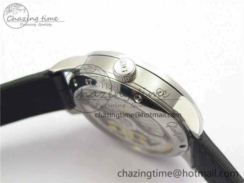 Excellence Panorama Date Moon Phase SS V9F White Dial on Black Leather Strap A100