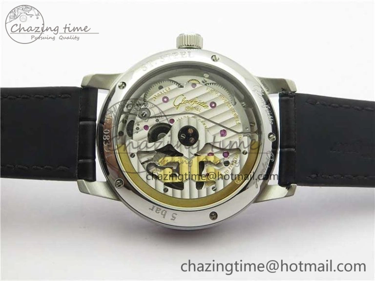 Excellence Panorama Date Moon Phase SS V9F White Dial on Black Leather Strap A100