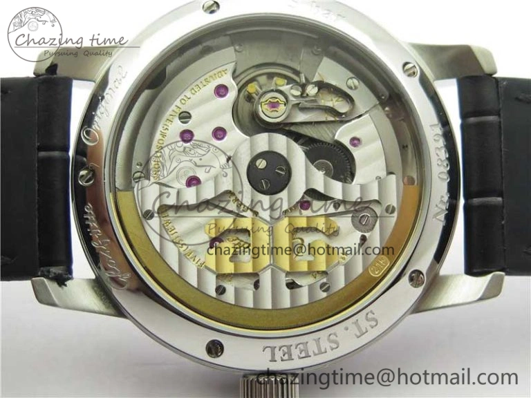 Excellence Panorama Date Moon Phase SS V9F White Dial on Black Leather Strap A100