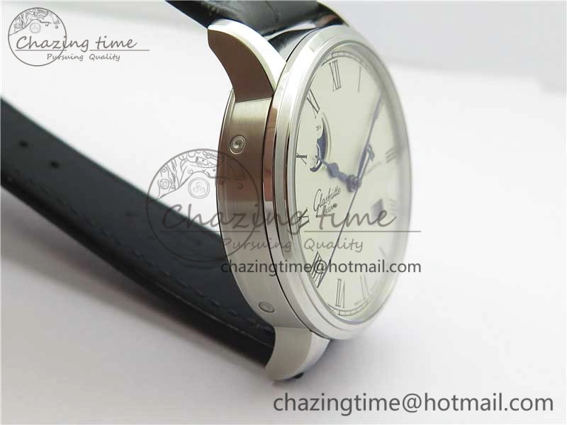 Excellence Panorama Date Moon Phase SS V9F White Dial on Black Leather Strap A100