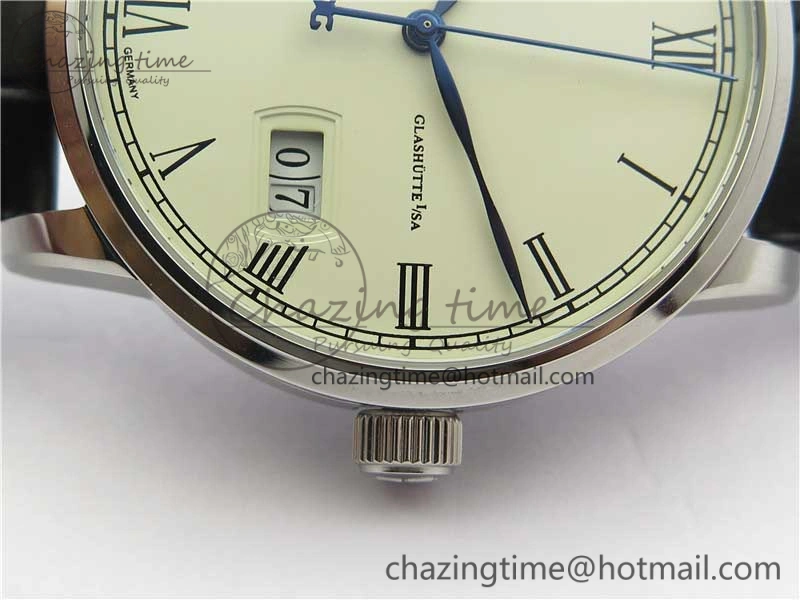 Excellence Panorama Date Moon Phase SS V9F White Dial on Black Leather Strap A100