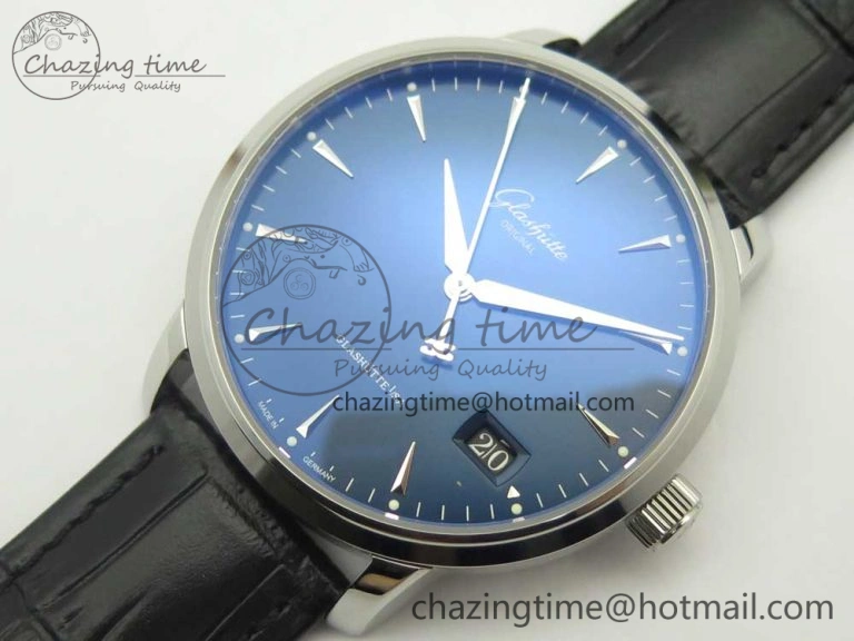 Excellence Panorama Date SS ETCF Blue Dial on Black Leather Strap A100