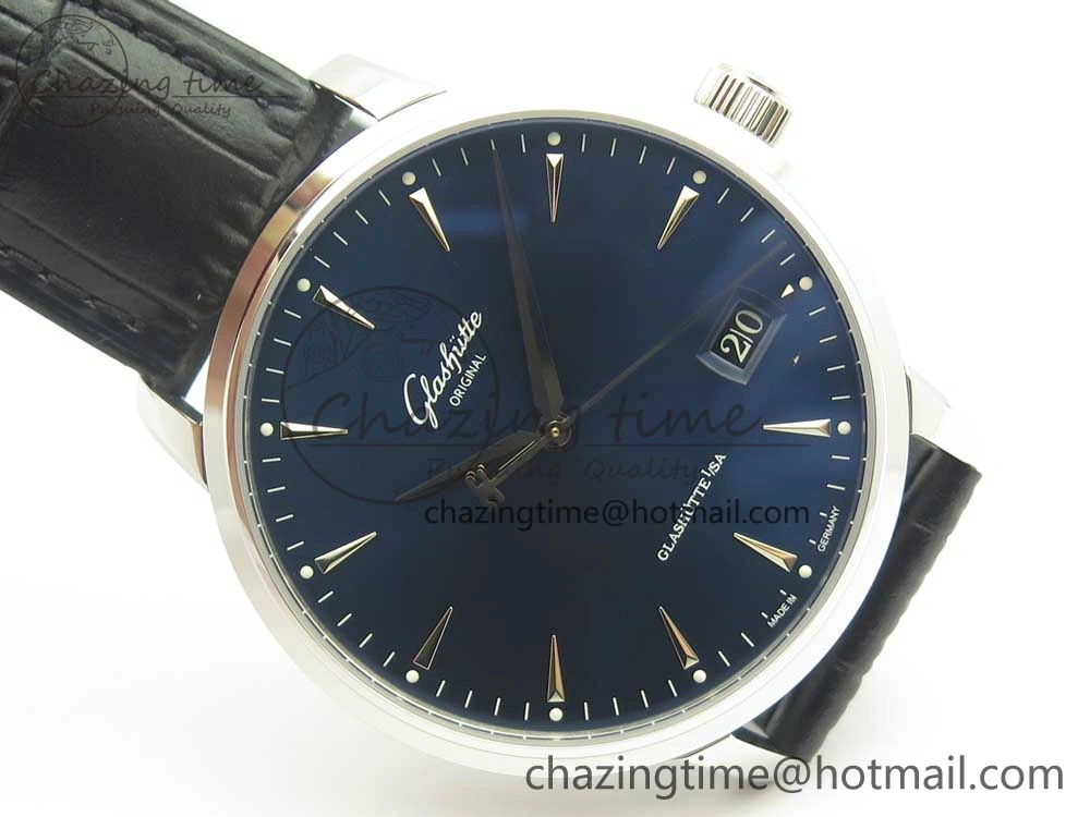 Excellence Panorama Date SS ETCF Blue Dial on Black Leather Strap A100