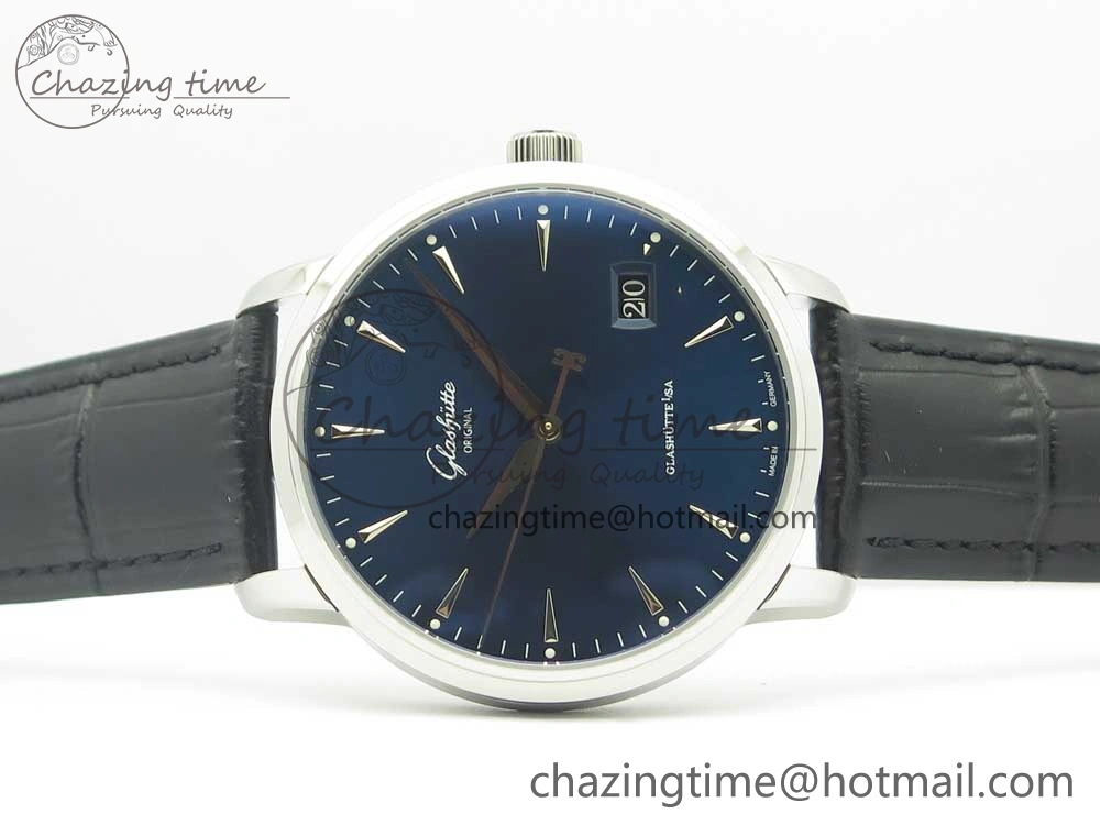 Excellence Panorama Date SS ETCF Blue Dial on Black Leather Strap A100