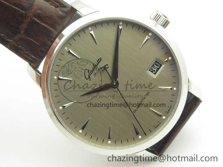 Excellence Panorama Date SS ETCF Gray Dial on Brown Leather Strap A100