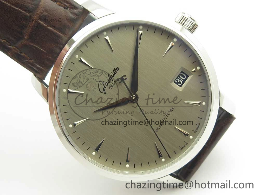 Excellence Panorama Date SS ETCF Gray Dial on Brown Leather Strap A100