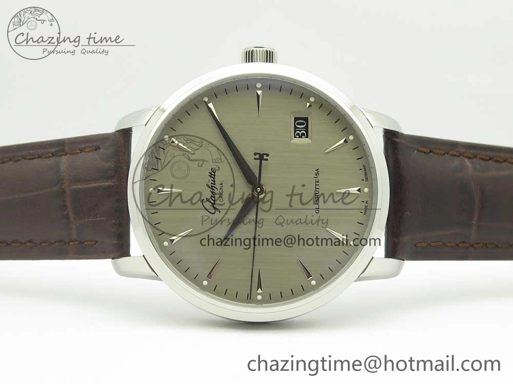 Excellence Panorama Date SS ETCF Gray Dial on Brown Leather Strap A100