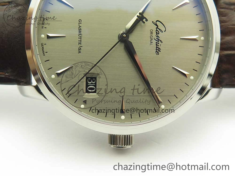 Excellence Panorama Date SS ETCF Gray Dial on Brown Leather Strap A100