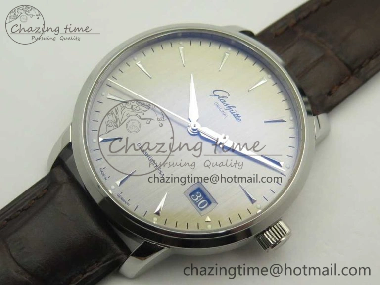 Excellence Panorama Date SS ETCF Gray Dial on Brown Leather Strap A100