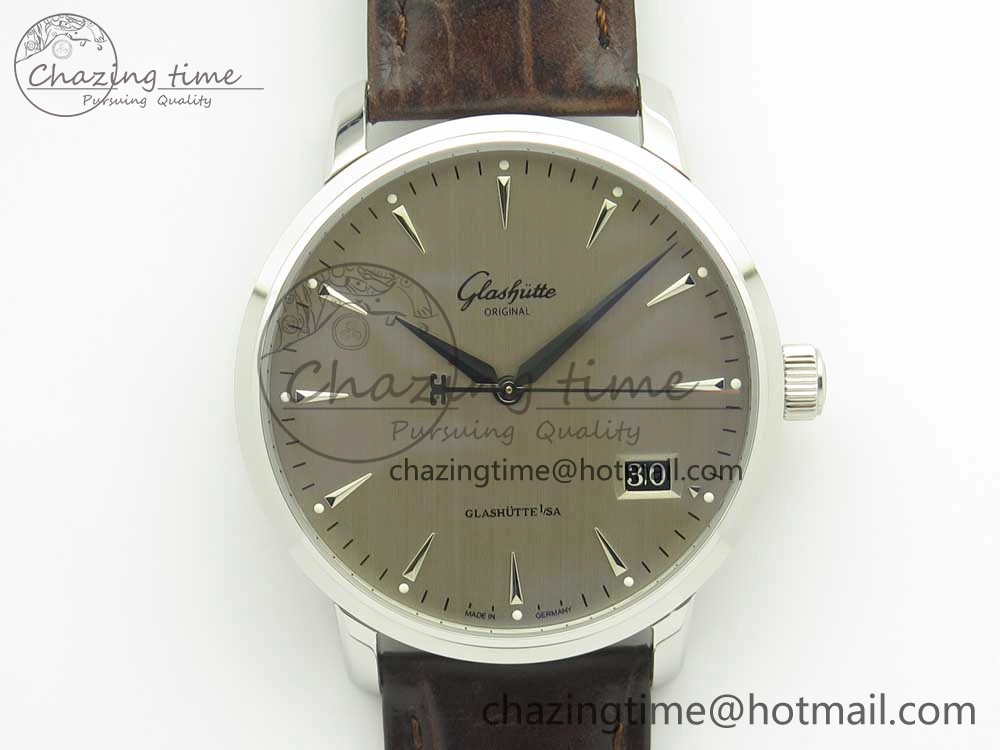 Excellence Panorama Date SS ETCF Gray Dial on Brown Leather Strap A100