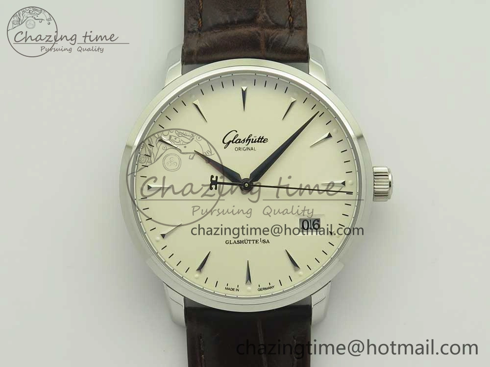 Excellence Panorama Date SS ETCF White Dial on Brown Leather Strap A100