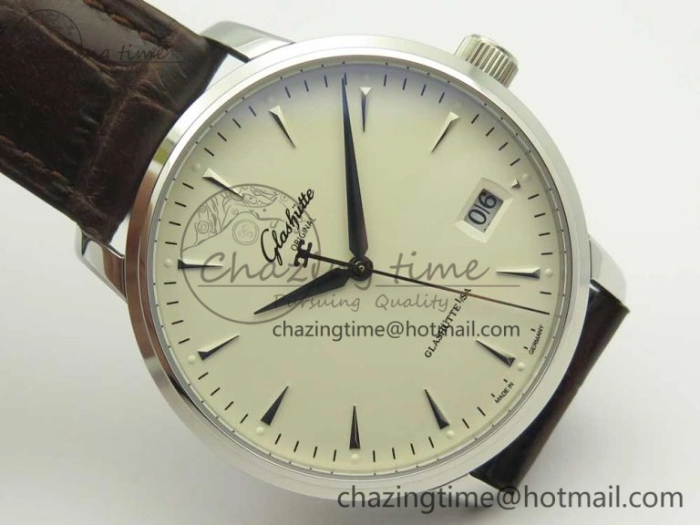 Excellence Panorama Date SS ETCF White Dial on Brown Leather Strap A100