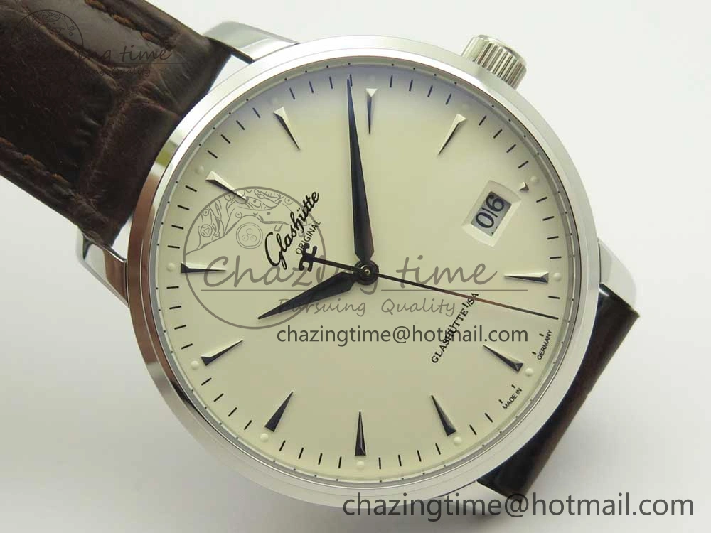 Excellence Panorama Date SS ETCF White Dial on Brown Leather Strap A100