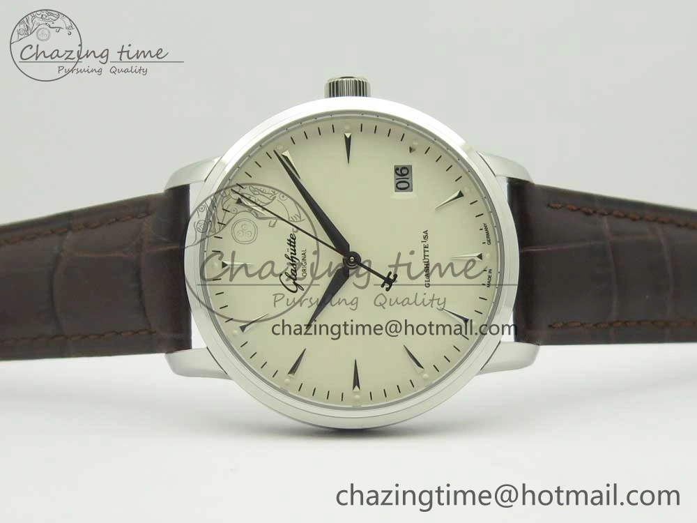 Excellence Panorama Date SS ETCF White Dial on Brown Leather Strap A100