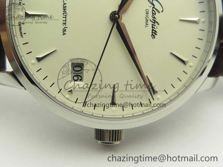 Excellence Panorama Date SS ETCF White Dial on Brown Leather Strap A100
