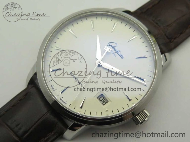Excellence Panorama Date SS ETCF White Dial on Brown Leather Strap A100