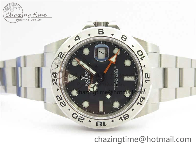 Explorer II 42mm 216570 Black 904L SS GMF 1:1 Best Edition Black Dial on Bracelet A3186 (Correct Hand Stack)